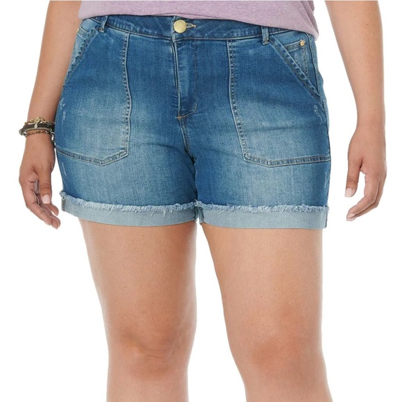 Democracy Ab"solution® High Rise Vintage Blue Denim Plus Shorts. - Picture 1 of 12
